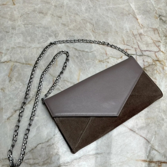 Cuyana Leather Brown Tan Beige Chain Clutch Crossbody Silver Chain - Picture 2 of 12